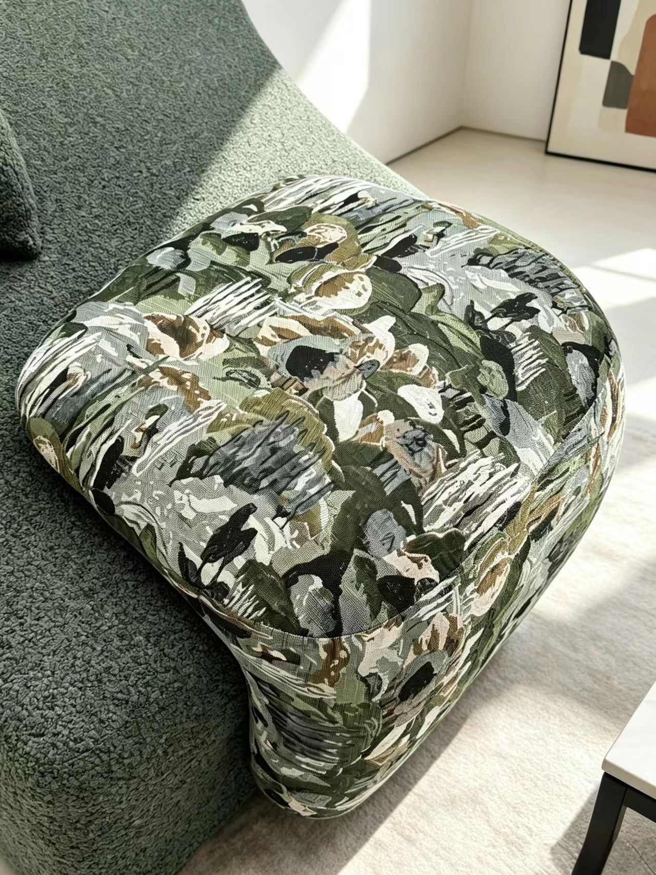 深绿色弧形泰迪绒模块组合沙发
